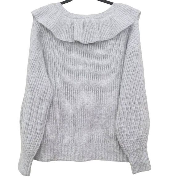A New Day Grey Ivory V-Neck Ruffle Pullover Drop Shoulder Sweater Women Size XL - Picture 8 of 10